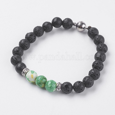 Bracelets extensibles en perles de lave naturelle BJEW-E326-12A-1