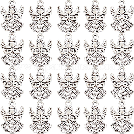 Sunnyclue 1 caja 50 piezas encantos de ángel de la guarda estilo tibetano encanto de ala de ángel de plata antigua favor de fiesta ángeles aleación encantos de hadas para la fabricación de joyas encanto diy collar pulseras pendientes suministros PALLOY-SC0004-08-1