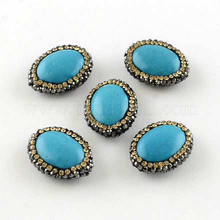 Oval Polymer Clay Rhinestone Imitation Turquoise Resin Beads TURQ-R036-21-1
