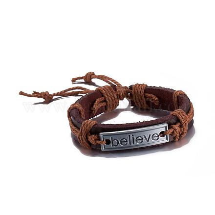 Rétro réglables croire en alliage de zinc et de bracelets en cuir de cordon BJEW-BB16041-A-1