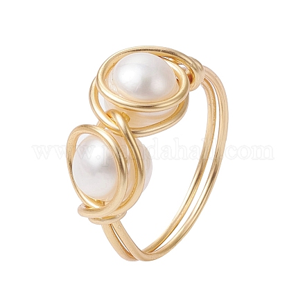 Bague style perle tressée en perles naturelles RJEW-JR00614-1