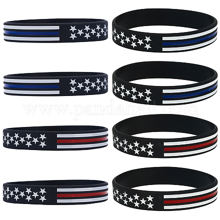 GORGECRAFT 20Pcs 2 Colors Rubber Band Bracelets Independence Day Theme Blue Line Red Line American Flag Silicone Bracelets Wristbands Patriot Gifts for Men Women Parties Training Sports Teams BJEW-GF0001-15B-1