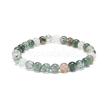 Bracelet extensible à perles rondes en quartz lodolite naturel / quartz de jardin BJEW-JB08919-01-1