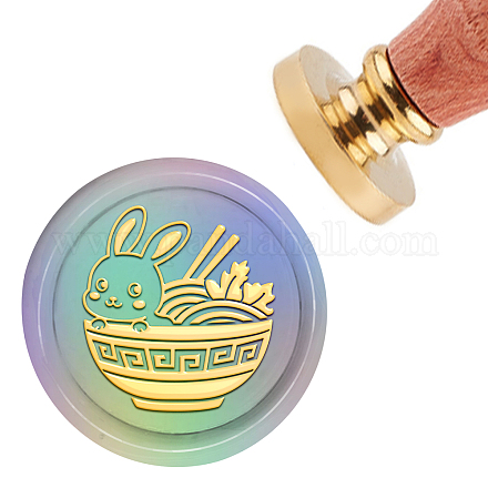CRASPIRE Wax Seal Stamp Rabbit Sealing Wax Stamp Bunny 30mm Removable Brass Head Sealing Stamp with Wooden Handle for Birthday Invitations Gift Scrapbooking AJEW-WH0184-0264-1