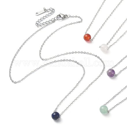 Halsketten mit runden Perlenanhängern aus gemischten Edelsteinen NJEW-JN04551-1