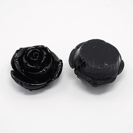 Negro flor color de rosa abalorios del flatback resina X-RESI-D2671-2-1