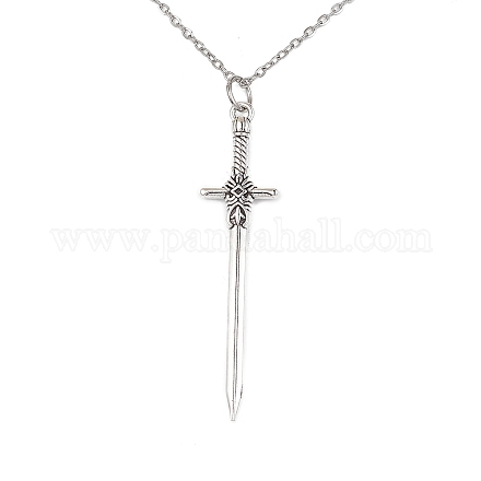 Ожерелье-подвеска из сплава меча с 304 цепочкой из троса из нержавеющей стали NJEW-JN04474-1