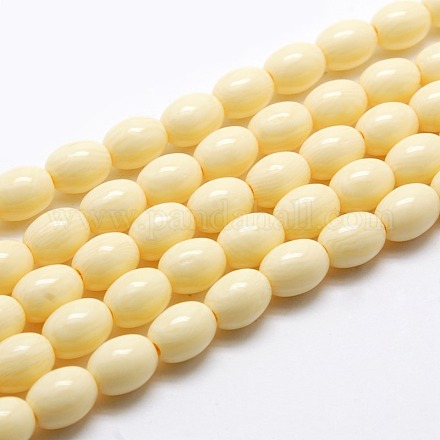 Buddhist Jewelry Beaded Findings Resin Imitation Creamy White Oval Bead Strands RESI-L002-H02-1