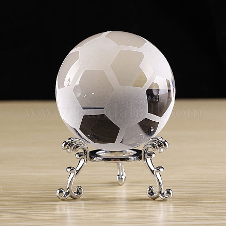 スタンド付きガラスサッカークリスタルボール球ディスプレイ  家の装飾のための  透明  60mm PW-WG61563-01-1