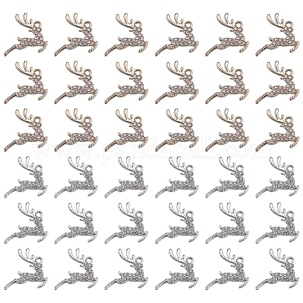 SUNNYCLUE 1 Box 32Pcs Christmas Charms Reindeer Charms Micro Pave Cubic Zirconia Rhinestone Deer Charm Golden Silver Forest Animal Winter Charm for Jewelry Making Charms DIY Necklace Craft Supplies FIND-SC0006-26-1