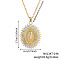 Elegant Vintage Brass Pave Cubic Zirconia Virgin Mary Religion Pendant Necklaces, Golden, Clear, 15.75 inch(40cm)