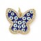 Brass Micro Pave Clear Cubic Zirconia Pendants, Real 18K Gold Plated, with Enamel and Jump Ring, Butterfly with Evil Eye Charms, Blue, 17x19x2mm, Jump Ring: 5x0.8mm, Inner Diameter: 3.2mm