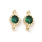 Brass Cubic Zirconia Flat Round Connector Charms, Rack Plating, Long-Lasting Plated, Light Gold, Dark Green, 9x4.5~5x3mm, Hole: 1mm