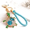 Zinc Alloy Keychain, with Rhinestone and Enamel, Tortoise, Deep Sky Blue, Pendant: 75x56mm
