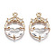 Faceted Transparent Glass Pendants, with Brass Crystal Rhinestone Findings, Flat Round with Star, Light Gold, Clear, 21x15x5mm, Hole: 1.4mm