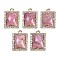 Natural Rhodonite Faceted Rectangle Pendants, Rack Plating Brass Micro Pave Cubic Zirconia Charms, Golden, 15.5x11.5x4.5mm, Hole: 1.4mm
