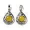 Natural Topaz Jade Pendants, Rack Plating Brass Hollow Teardrop Charms, Cadmium Free & Lead Free, Platinum, 29.5x19.5x7.5mm, Hole: 7.5x5mm