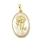 Brass Pave Shell Birth Flower Pendants, Oval Charms, Real 18K Gold Plated, Flower, 25x16x4~5mm, Hole: 4x6.5mm
