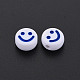 不透明なアクリルビーズ  エナメル  笑顔のフラットラウンド  ミディアムブルー  10x5mm  穴：2mm  約1450個/500g MACR-N008-55-C02-3