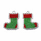 MIYUKI＆TOHO日本のシードビーズ  手作りのペンダント  織機模様  クリスマスの靴下  ミディアムシーグリーン  27x20x2mm  穴：1.5mm SEED-Q037-024-3