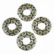 印刷された木製のペンダント  花柄のドーナツ  ミディアムアクアマリン  45x5mm  穴：1.6mm WOOD-S045-104D-1