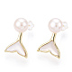 Whale Tail Natural White Shell & Pearl Stud Earrings PEAR-N020-06O-3