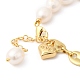 Bracelet à breloques en forme de cœur en laiton avec placage en rack et chaînes de perles naturelles BJEW-G671-01G-3