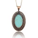 Nickel Free Red Copper Tone Alloy Synthetic Turquoise Oval Pendants PALLOY-J387-03R-NF-2