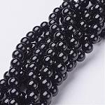 Brins de perles rondes en onyx noir naturel, Grade a, teinte, 8mm, Trou: 1mm, Environ 48~52 pcs/chapelet, 15~15.5 pouce