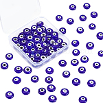 Olycraft handgemachte böse Blick Bunte Malerei flache runde Perlen, Blau, 12x5 mm, Bohrung: 1 mm, 66 Stück / Karton
