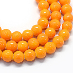 Back lackiertem Glas runde Perle Stränge, orange, 8.5~9 mm, Bohrung: 1.5 mm, ca. 105 Stk. / Strang, 31.8 Zoll
