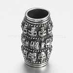 Perlas de acero inoxidable 304, Abalorios de grande agujero, Columna con cráneo, plata antigua, 24x14mm, agujero: 8.5 mm