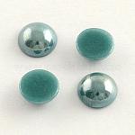 Cabujones de cristal opaco plisado perlado, medio redondo / cúpula, cian oscuro, 13~14x5~5.5mm