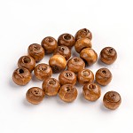 Dyed Natural Wood Beads, Round, Nice for Children's Day Gift Making, Lead Free, Coffee, Size: about 7mm in diameter, hole: 1.5mm
