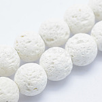 Fili di perle di roccia lavica sintetica, tinto, tondo, bianco, 6mm, Foro: 1 mm, , su 63 pc / strand, 15.7 pollici (40 cm)