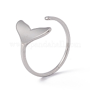 201 Stainless Steel Whale Tail Shape Open Cuff Ring for Women RJEW-C045-09P
