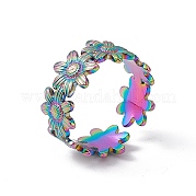 Ion Plating(IP) 304 Stainless Steel Ring Flower Wrap Open Cuff Ring for Women RJEW-C045-17M
