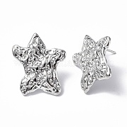 304 Stainless Steel Textured Star Stud Earrings for Women EJEW-F300-01P