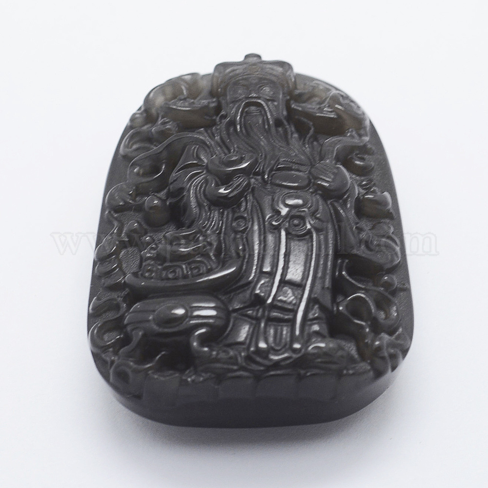 Pendentif Collier Obsidienne Noire Sculptée – Éléphant Nez Dieu Richesse – Pierre Naturelle Chance