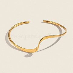 Bracelets manchettes ouverts en acier inoxydable 304 en forme de vague minimaliste pour femmes, véritable 18k plaqué or, diamètre intérieur: 2-1/2 pouce (6.2 cm)