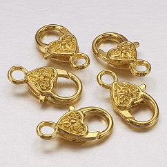Broches de estilo tibetano garra de langosta corazón, sin plomo y cadmio, dorado, 26.5x14x6mm, agujero: 4 mm