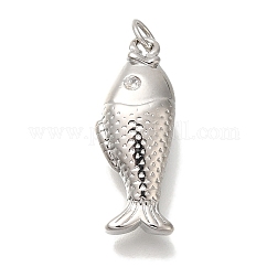 Gestell Messing micro ebnen Zirkonia Anhänger, cadmiumfrei und bleifrei, langlebig plattiert, Fisch, Edelstahl Farbe, 23x9x7 mm, Bohrung: 3 mm