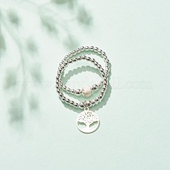 2шт 2-х стильные кольца из натурального магнезита и синтетического гематита с латунными подвесками в виде дерева жизни&nbsp;RJEW-JR00474-02