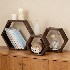 3 pz 3 stili di decorazioni per espositori di fiori esagonali in legno&nbsp;ODIS-WH0038-324