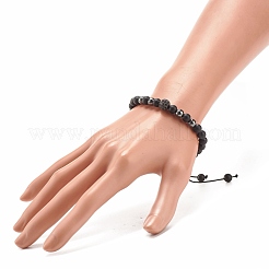 Braccialetto di perline intrecciate in ossidiana naturale ed ematite sintetica con zirconi&nbsp;BJEW-JB08117-04