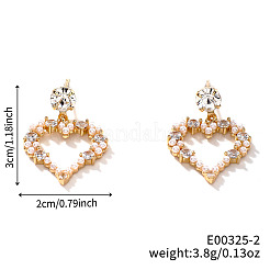 Boucles d'oreilles à tige en forme de cœur creux en laiton avec strass de style romantique français&nbsp;EE4680-2