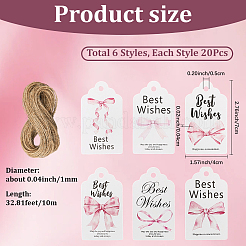 120 шт. 6 стиля День благодарения слова наилучшие пожелания бант печатная бумага спасибо подарочные бирки&nbsp;AJEW-SP0003-63A