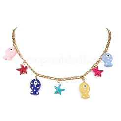 Кулон с эмалью лэмпворк и синтетической бирюзой из морской звезды&nbsp;NJEW-TA00212