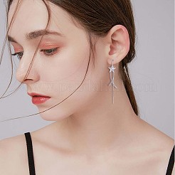 Boucles d'oreilles pendantes en argent sterling plaqué rhodium anti-ternissement avec 925 étoile et pampille en chaîne&nbsp;JE1043A