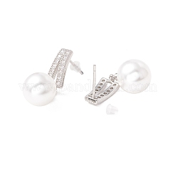 Clous d'oreilles en zircone cubique avec perle de verre&nbsp;EJEW-H086-06P